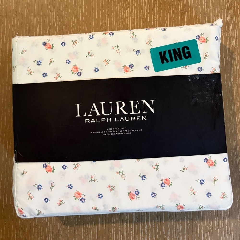 Ralph Lauren King Sheet Set Spring Cottage Floral Pink Blue 4pc Cotton Farmhouse